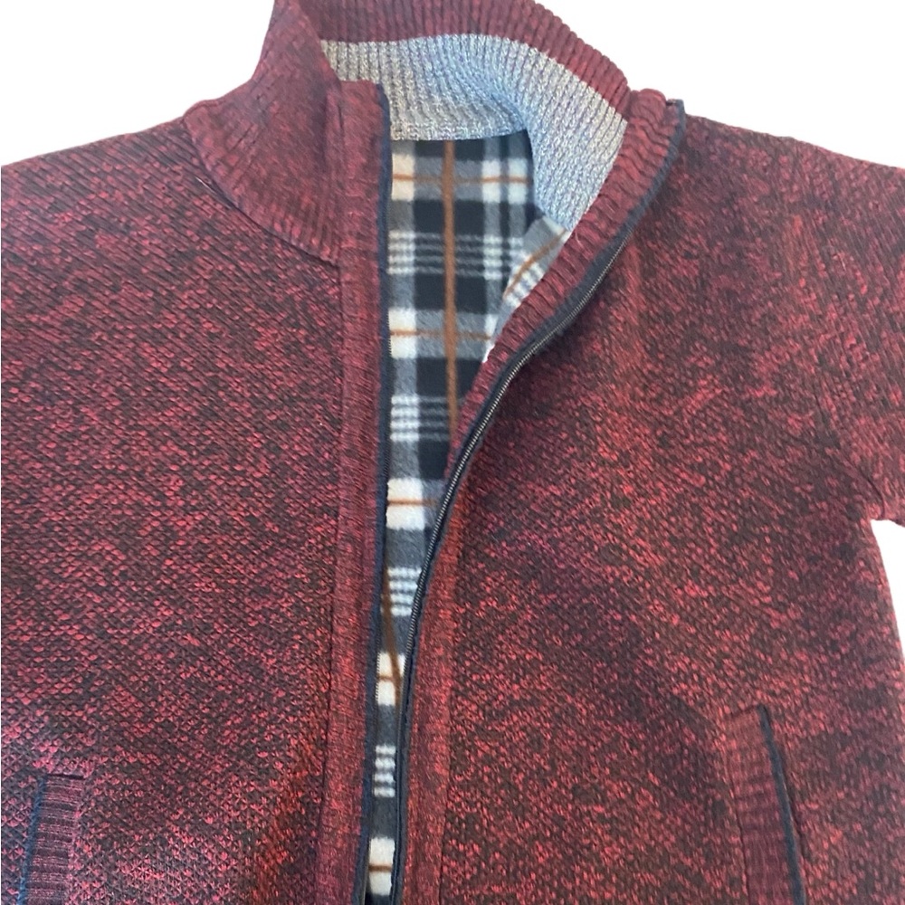 Men’s Red and Black Fleece Lined Zip Up Sweater